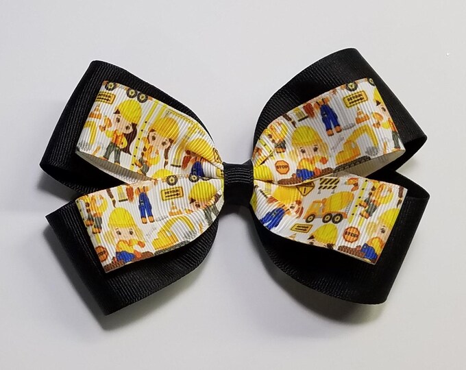 5" Construction Girls Hair Bow *You Choose Solid Bow Color*
