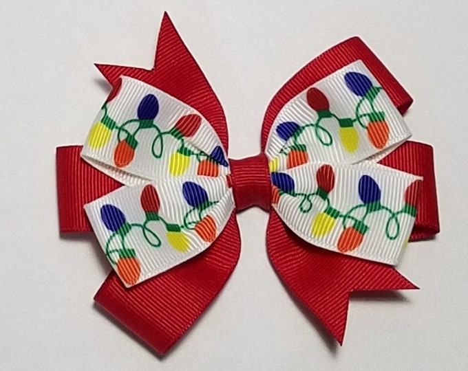 3.5" Christmas Lights Hair Bow *You Choose Solid Bow Color*