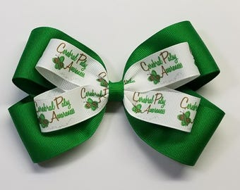 5" Cerebral Palsy Green Awareness Ribbon Hair Bow *You Choose Solid Bow Color*