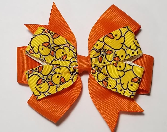 3.5" Rubber Duck Hair Bow *You Choose Solid Bow Color*