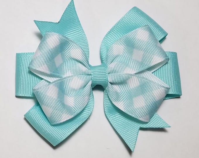 3.5" Aqua Gingham Hair Bow *You Choose Solid Bow Color*