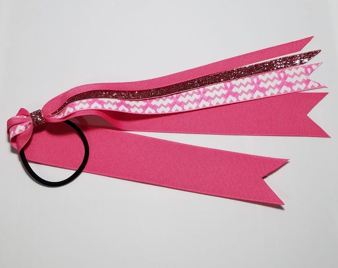 Breast Cancer Pink Awareness Glitter Ponytail Streamer