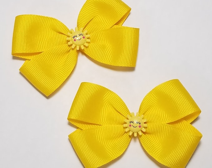 3" Sunshine Pigtail Hair Bow Set *You Choose Solid Bow Color*