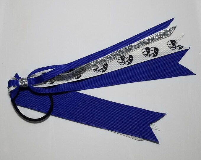 Drama Theatre Mask Ponytail Streamer *You Choose Solid Ribbon Color- Glitter Color & Length*