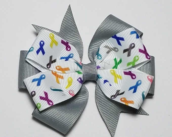 3.5" All Awareness Ribbons Hair Bow *You Choose Solid Bow Color*