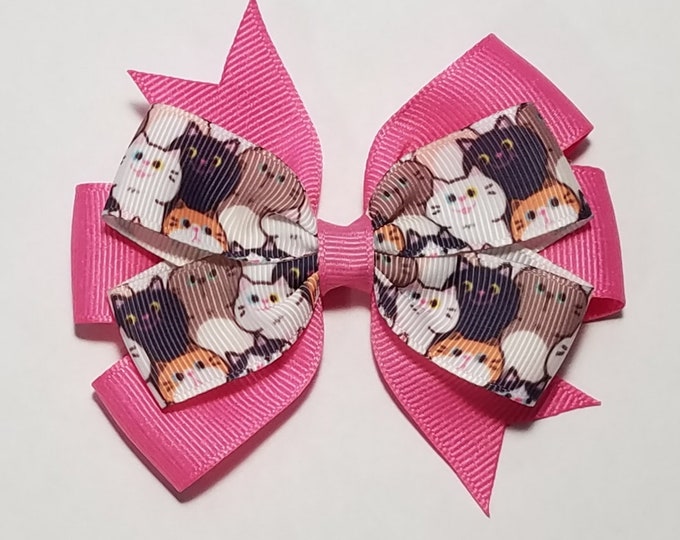 3.5" Kitty Cat Hair Bow *You Choose Solid Bow Color*