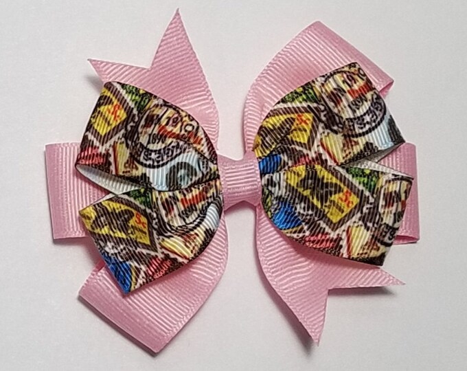 3.5" Travel Postage Stamp Hair Bow *You Choose Solid Bow Color*