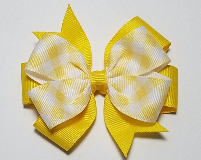 3.5" Yellow Gingham Hair Bow *You Choose Solid Bow Color*