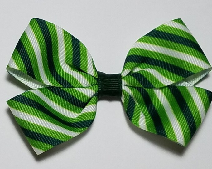 3" Green Stripe Hair Bow