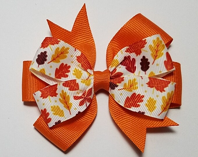 3.5" Fall Leaves Hair Bow *You Choose Solid Bow Color*