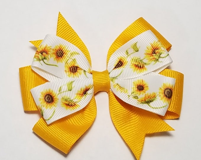 3.5" Sunflower Hair Bow *You Choose Solid Bow Color*