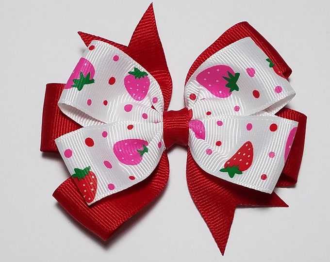 3.5" Strawberry Hair Bow *You Choose Solid Bow Color*
