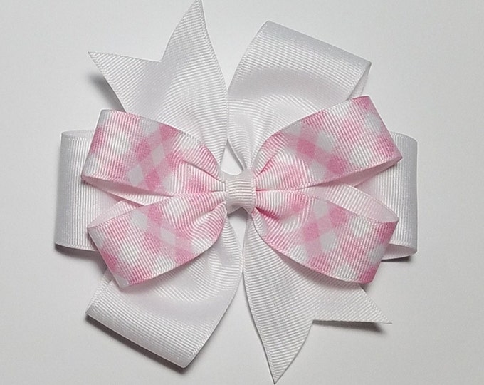 5" Pink Gingham Hair Bow *You Choose Solid Bow Color*