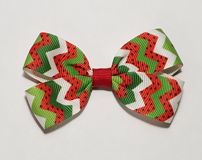 3" Watermelon Chevron Hair Bow *CLEARANCE*