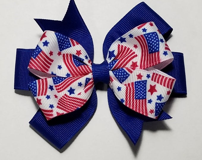 3.5" American Flag Hair Bow *You Choose Solid Bow Color*