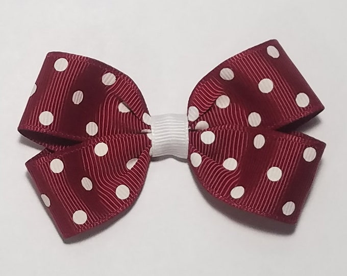 3" Maroon White Polka Dot Hair Bow