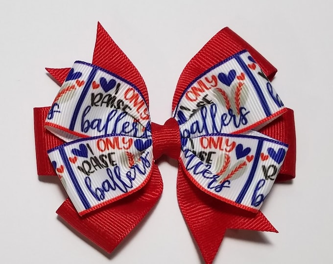 3.5" Baseball Hair Bow *You Choose Solid Bow Color*