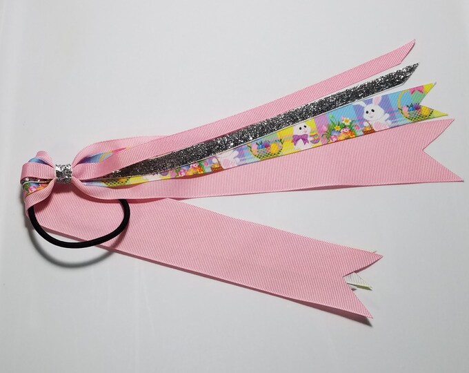 Easter Bunny Ponytail Streamer *You Choose Solid Ribbon- Glitter Color & Length*