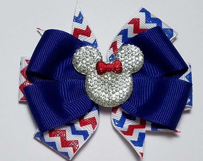 3.5" Patriotic Glitter Hair Bow *You Choose Solid Bow Color*