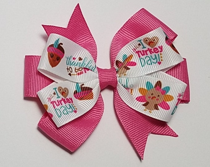 3.5 Thanksgiving Turkey Day Hair Bow *You Choose Solid Bow Color*