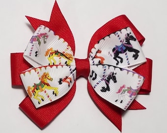 3.5" Carousel Horse Hair Bow *You Choose Solid Bow Color*