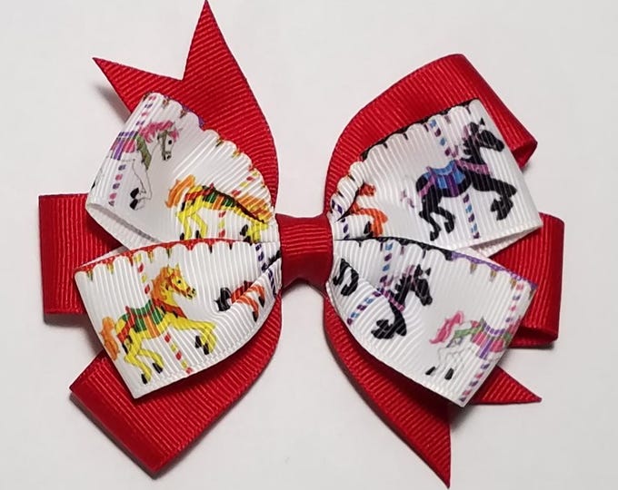 3.5" Carousel Horse Hair Bow *You Choose Solid Bow Color*
