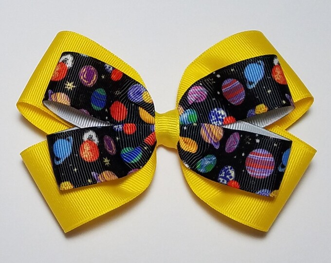 5" Planets Hair Bow *You Choose Solid Bow Color*