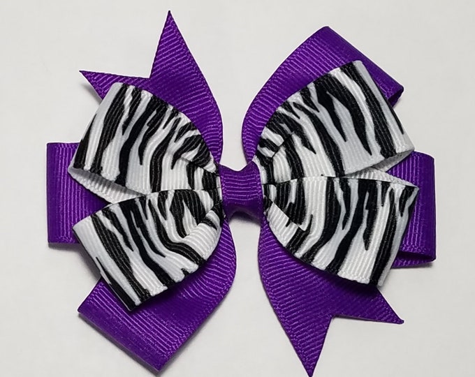 3.5" Zebra Print Hair Bow *You Choose Solid Bow Color*