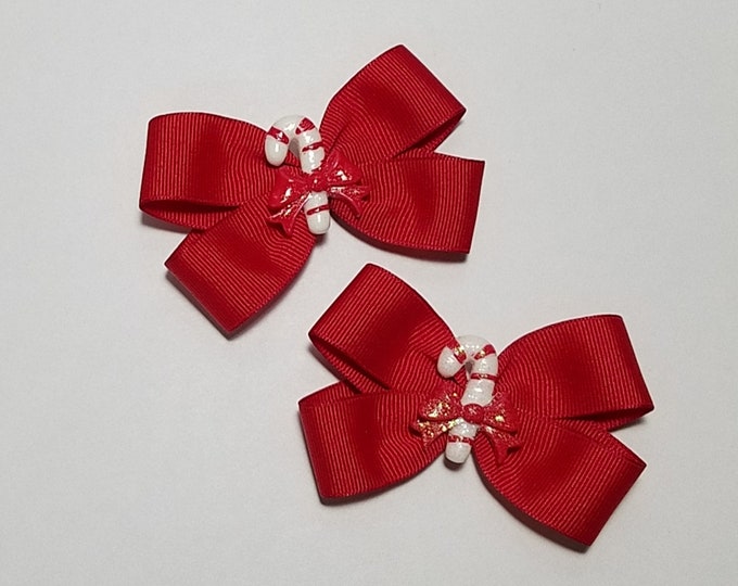 3" Candy Cane Pigtail Hair Bow Set *You Choose Solid Bow Color*