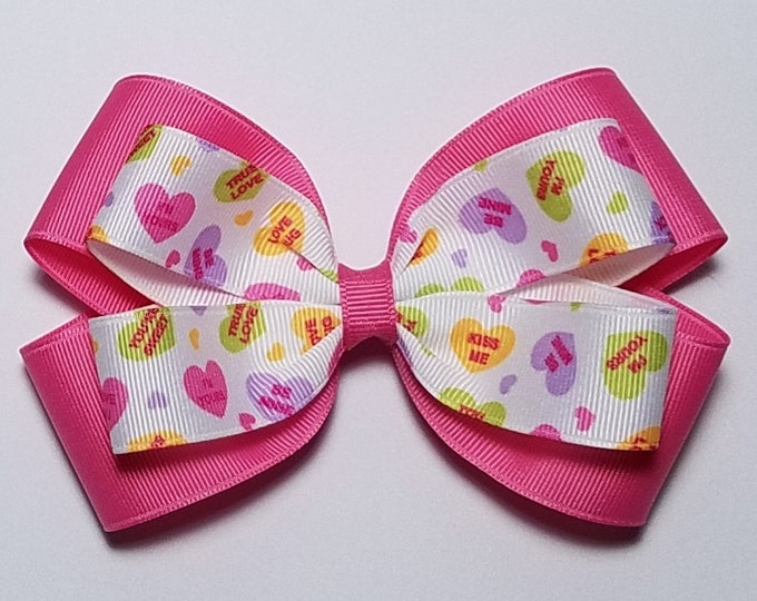 5" Conversation Heart Hair Bow *You Choose Solid Bow Color*