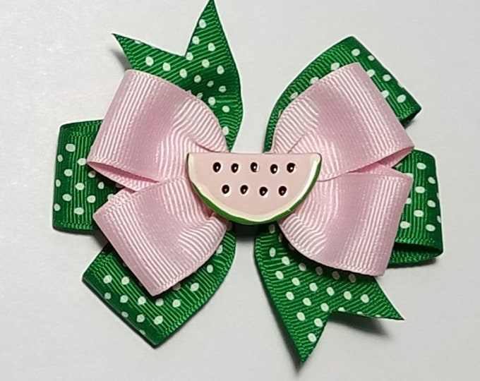 3.5" Watermelon Polka Dot Hair Bow *You Choose Solid Bow Color*