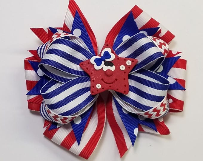 5" Patriotic Red White Blue Star Hair Bow *CLEARANCE*