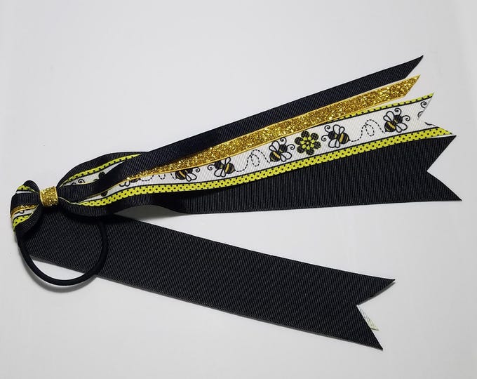 Bee Ponytail Streamer *You Choose Solid Ribbon Color- Glitter Color & Length*