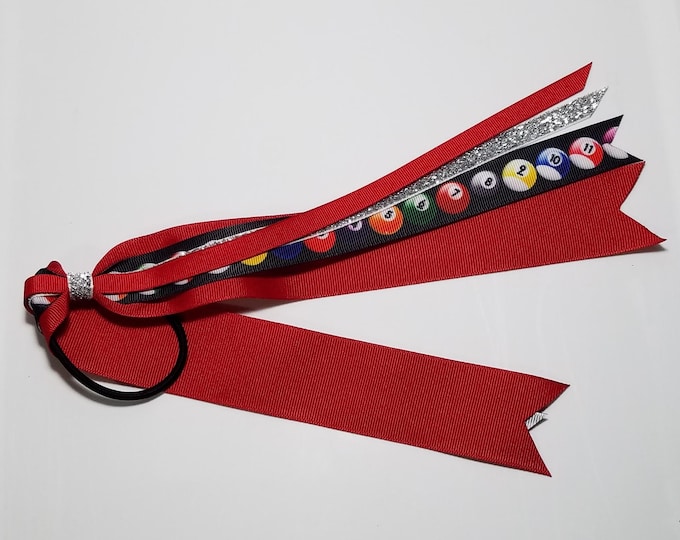 Billiard Balls Ponytail Streamer *You Choose Solid Ribbon Color- Glitter Color & Length*