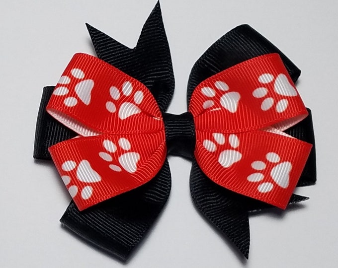3.5" Red Paw Print Hair Bow *CLEARANCE*