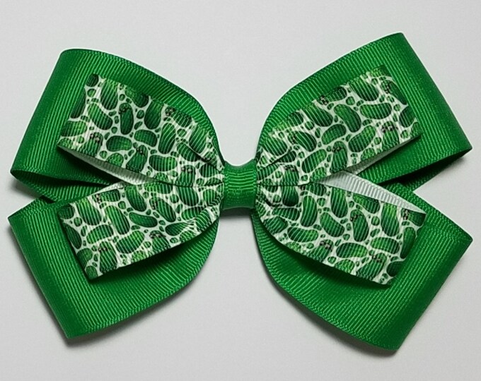5" Pickle Cool Cucumber Hair Bow *You Choose Solid Bow Color*