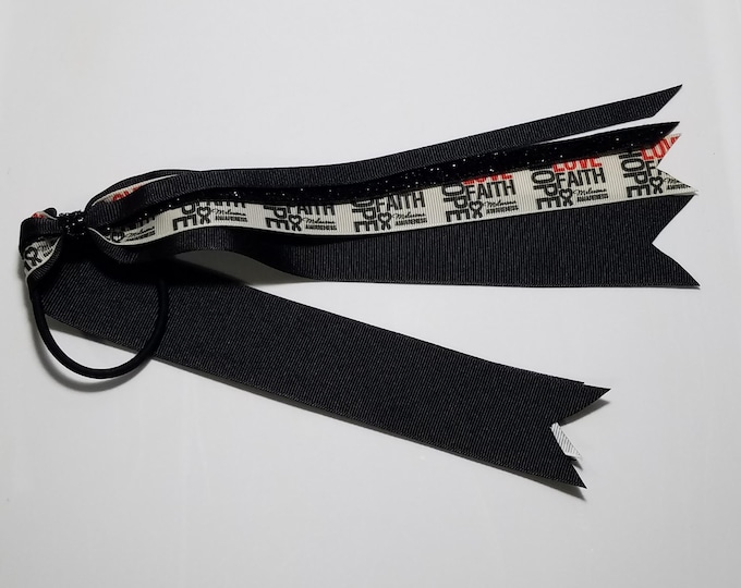 Melanoma Black Awareness Ribbon Ponytail Streamer *You Choose Solid Ribbon Color- Glitter Color & Length*