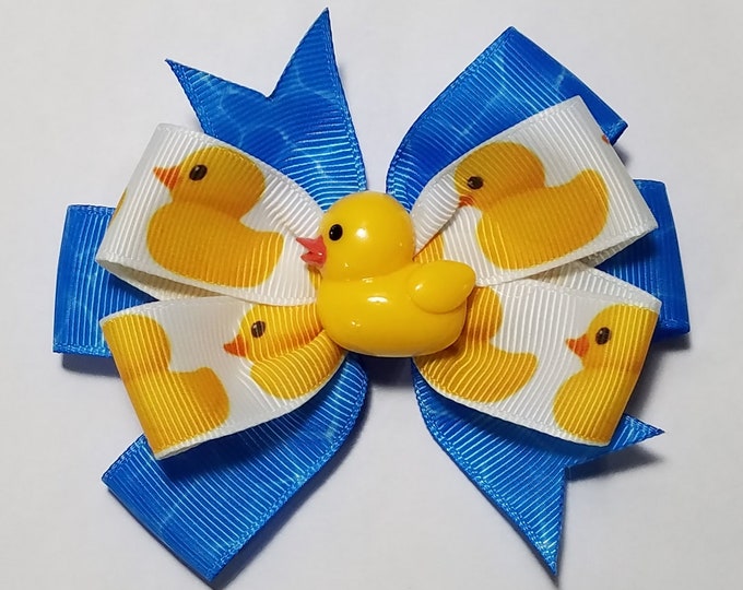3.5" Rubber Duck on Water Hair Bow *You Choose Solid Bow Color*