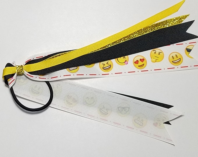 Emoji Ponytail Streamer *You Choose Solid Ribbon Color- Glitter Color & Length*