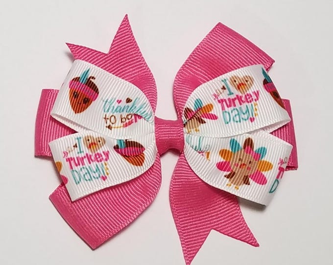 3.5 Thanksgiving Turkey Day Hair Bow *You Choose Solid Bow Color*