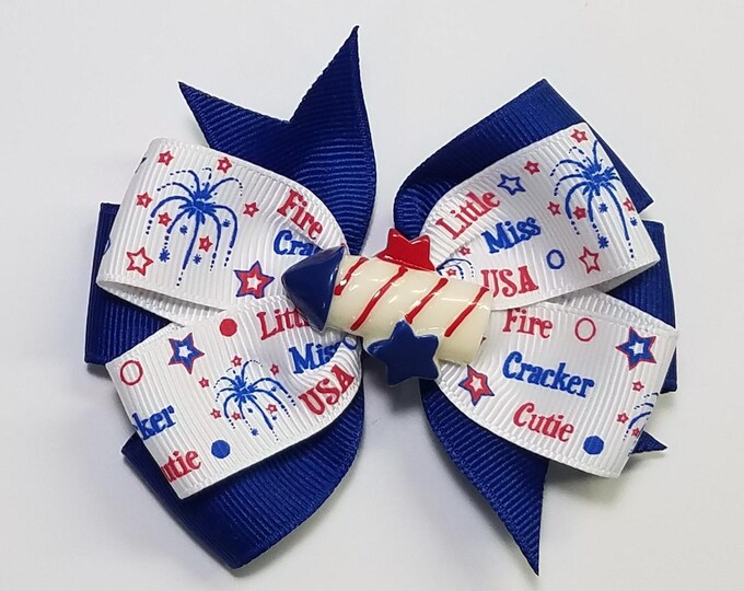 3.5" 4th July Hair Bow *You Choose Solid Bow Color*