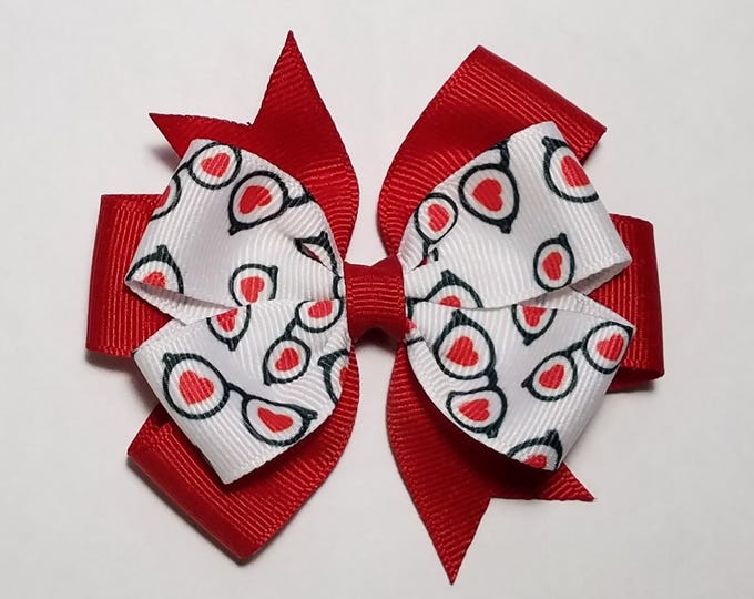 3.5" Glasses Love Hair Bow *You Choose Solid Bow Color*