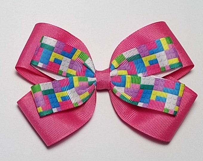 5" Building Blocks Hair Bow *You Choose Solid Bow Color*