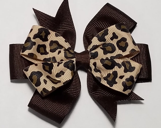 3.5" Leopard Hair Bow *You Choose Solid Bow Color*