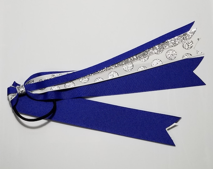 Volleyball Glitter Ponytail Streamer *You Choose Solid Ribbon Color- Glitter Color & Length*