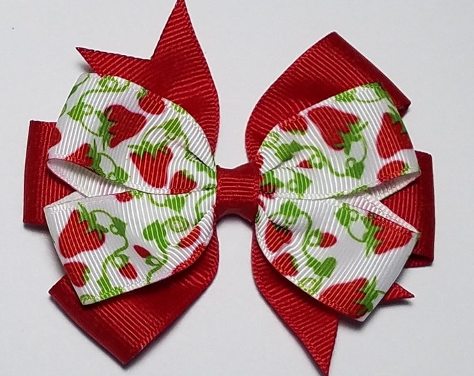 3.5" Strawberry Hair Bow *You Choose Solid Bow Color*