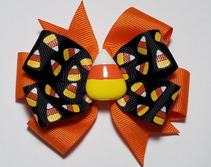 3.5" Candy Corn Glitter Hair Bow *You Choose Solid Bow Color*