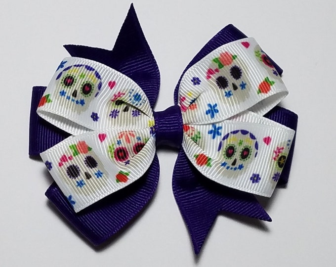 3.5" Sugar Skull Hair Bow *You Choose Solid Bow Color*