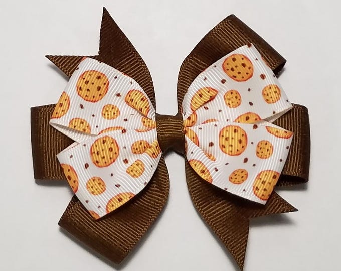 3.5" Chocolate Chip Cookie Hair Bow *You Choose Solid Bow Color*