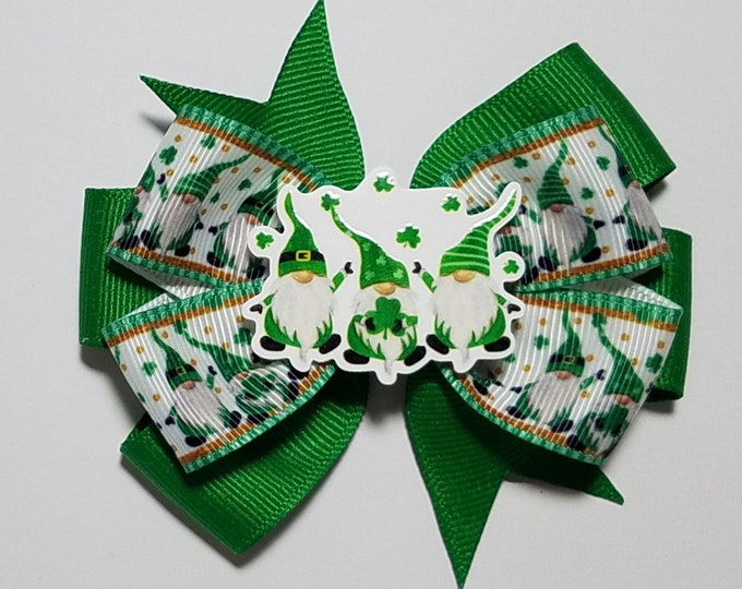 3.5" St. Patrick's Day Gnomes Hair Bow *You Choose Solid Bow Color*